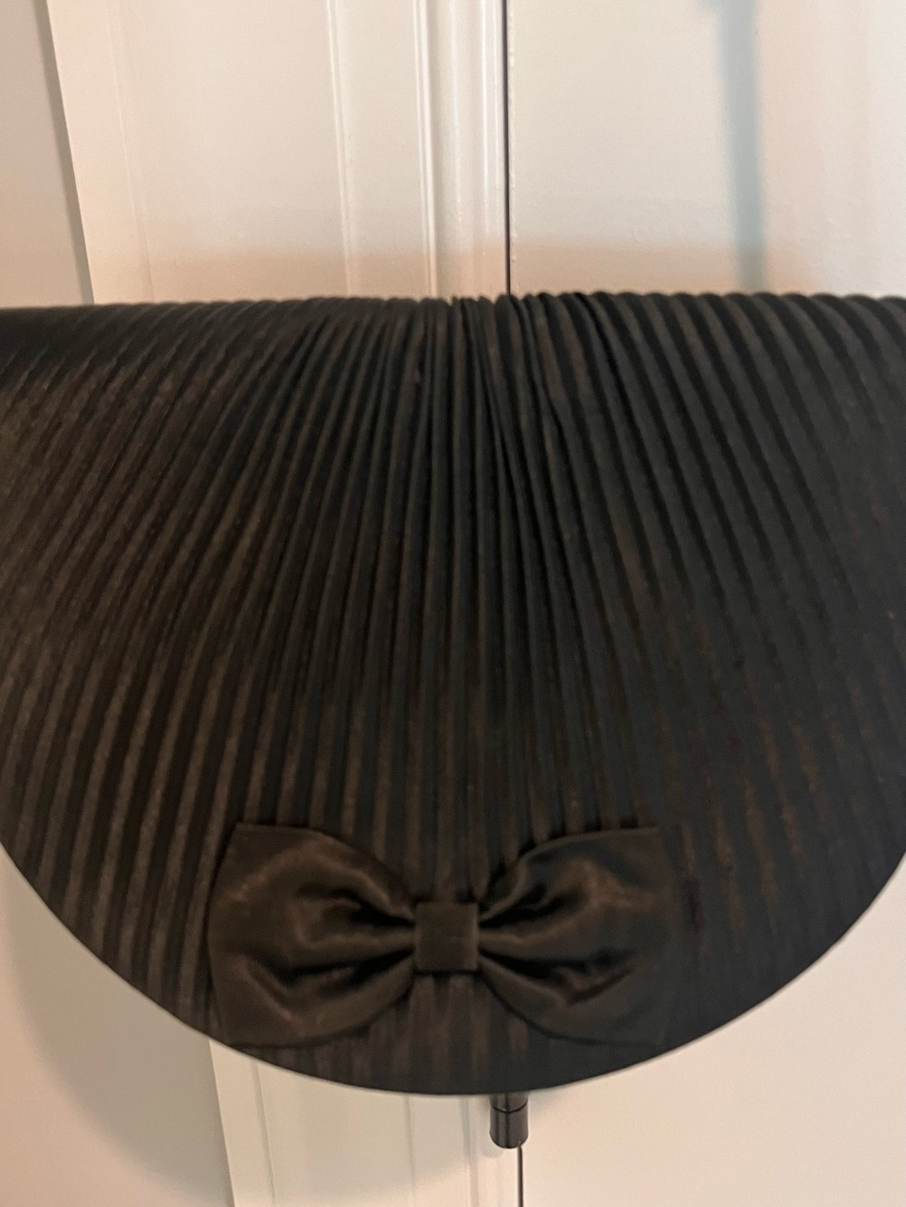La Regale Black Pleated Shoulder Bag with Bow Accent